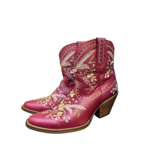 Dingo Embroidered Pink Ankle Western Boots Size 10 - Picture 1 of 8